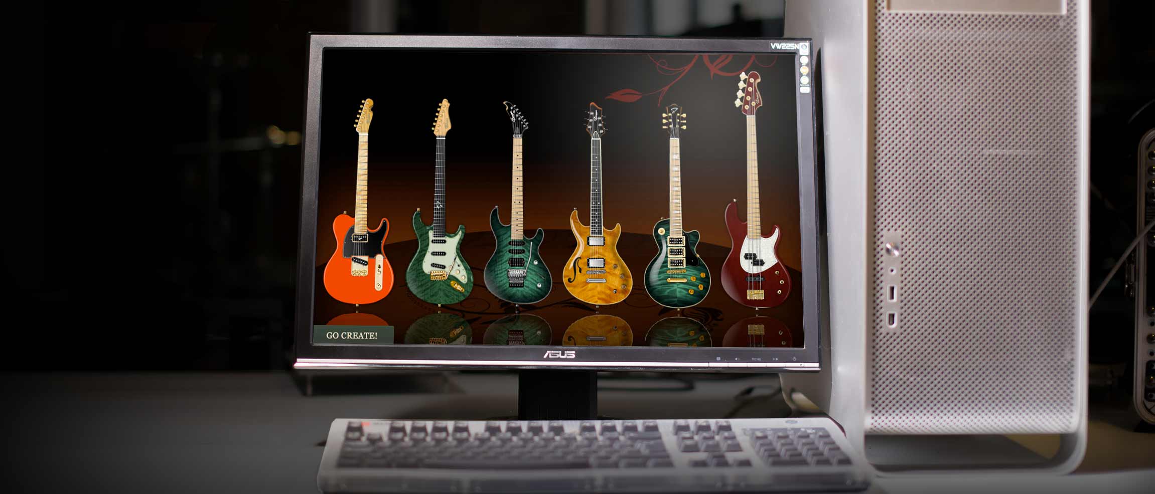 Ruokangas Guitars 4 The 2010 Guitar Builder model lineup on a widescreen monitor